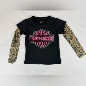 Harley-Davidson Little Girls' Glitter B&S Logo Mesh Tattoo Long Sleeve Tee (2T)